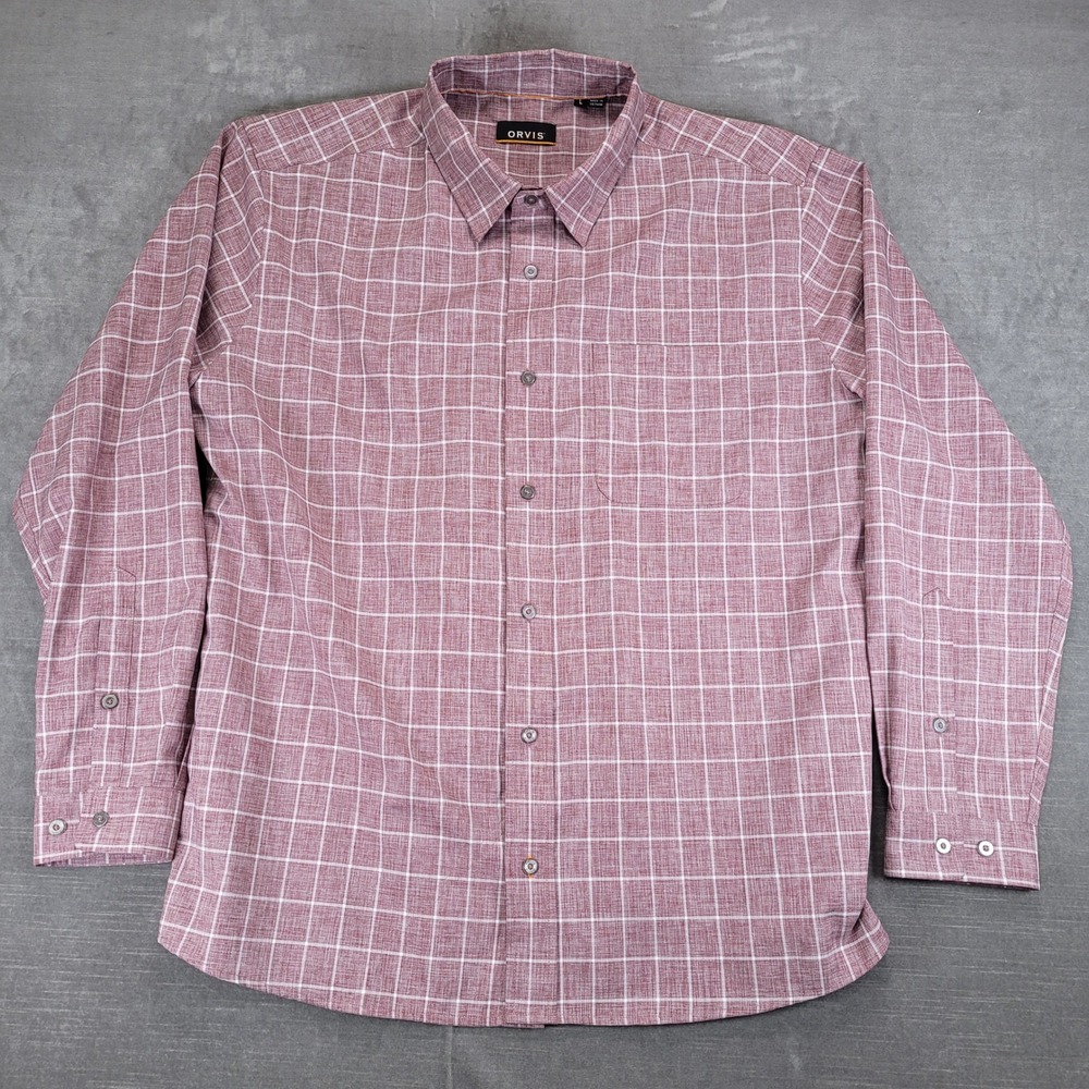 ORVIS Mens Long Sleeve Plaid Button Down Shirt Red White Size Large